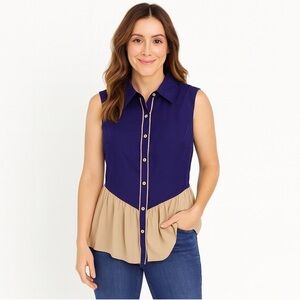 NAVY & Taupe Peplum Top L 1393 B